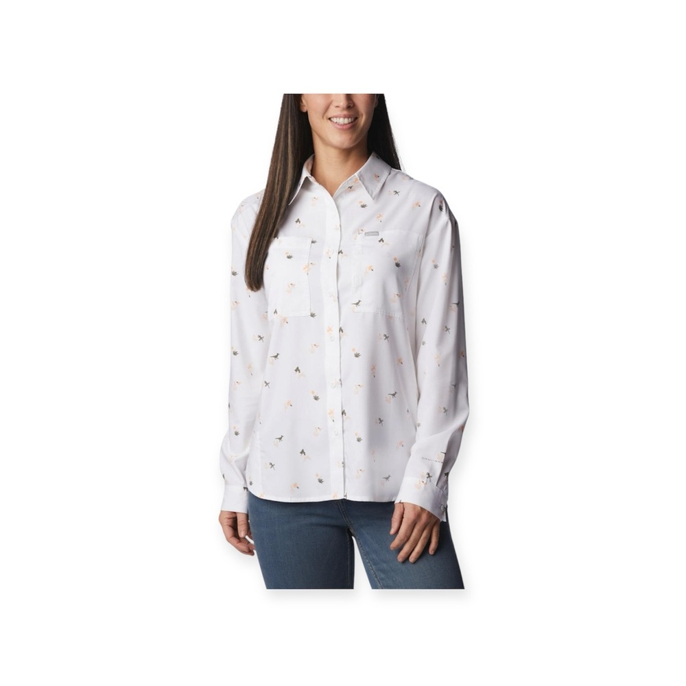 COLUMBIA WOMEN WHITE RIDGE UTILITY PATTERNED LS SHIRT (SUN PROTECTION) Sz. XL